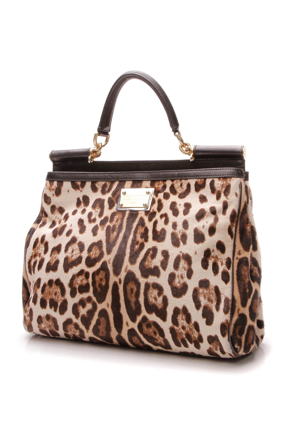 Leopard Large Top Handle Bag - Brown