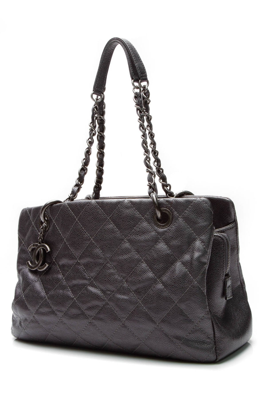 Quilted Chic Shopping Tote Bag - Pewter