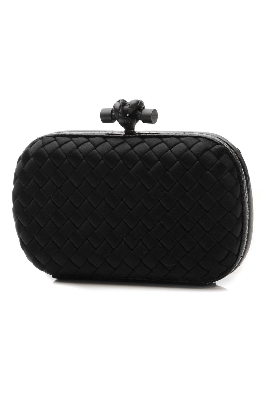 Satin & Snakeskin Knot Clutch Bag - Black