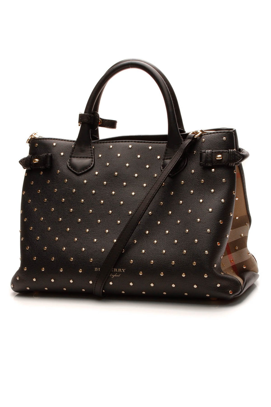 Studded Banner Tote Bag - Black/House Check