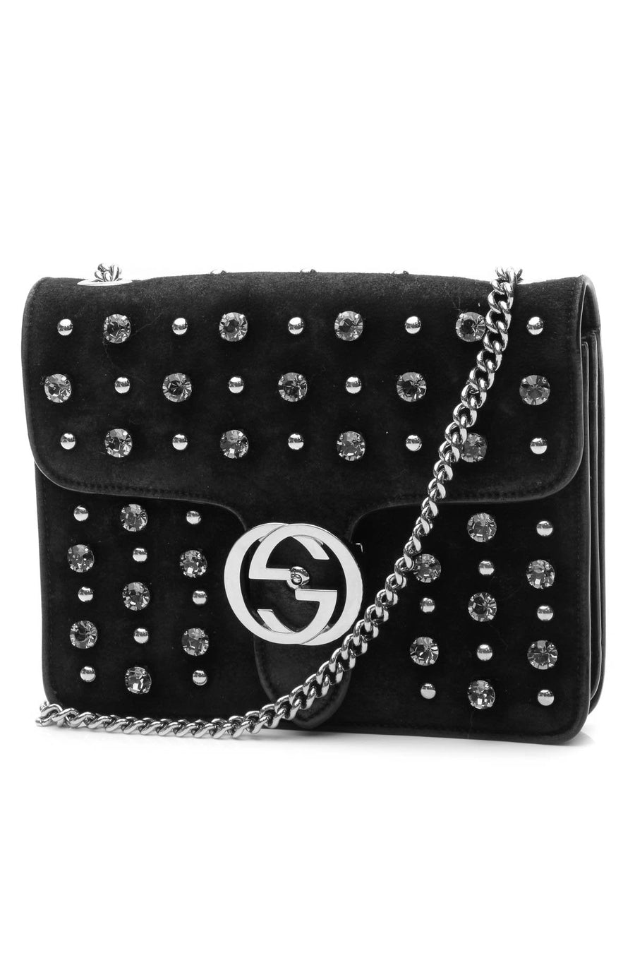 Studded Crystal Interlocking G Bag - Black