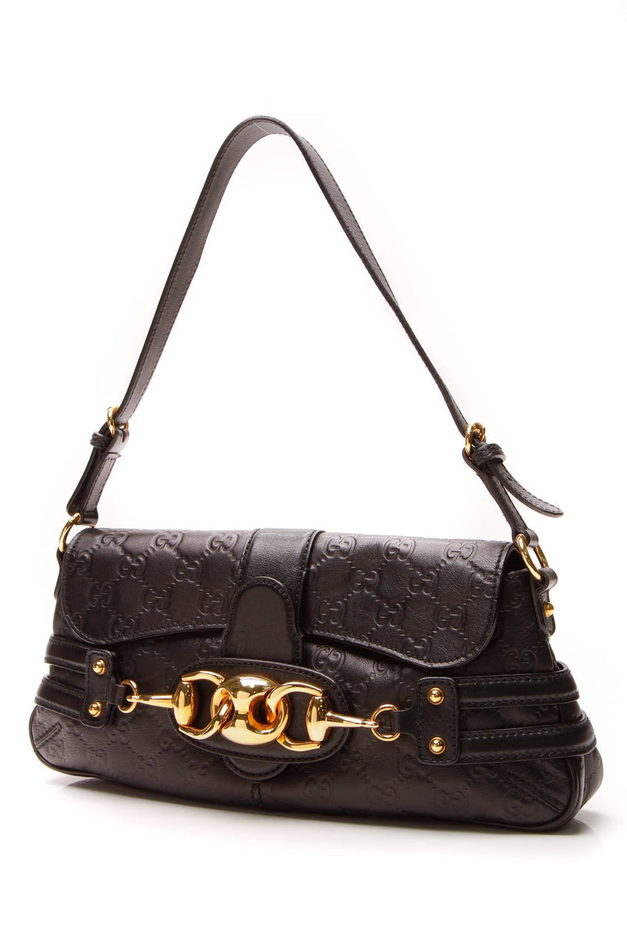 Horsebit Shoulder Bag - Black Guccissima