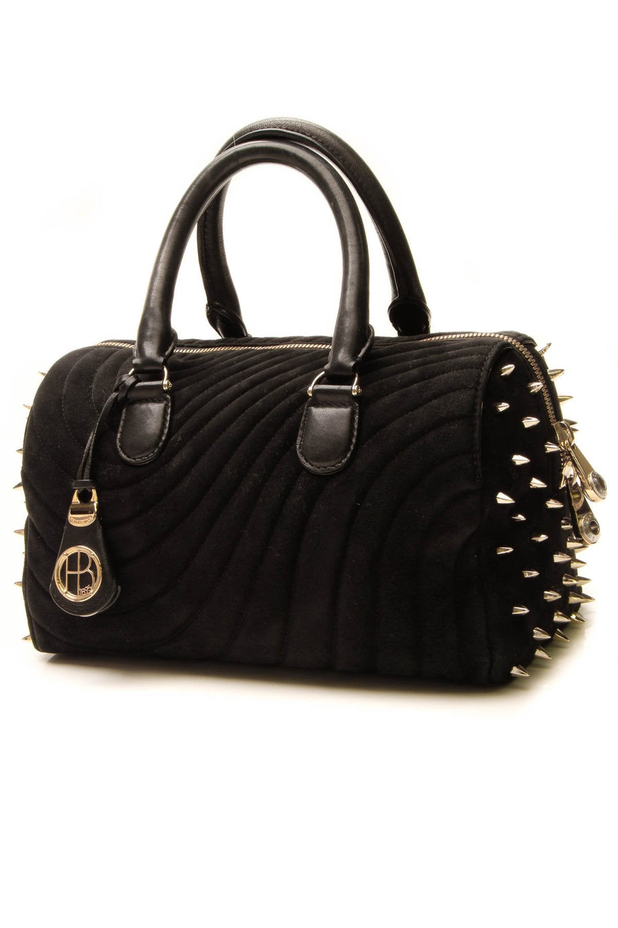 Spiked Quilted Barrel Bag - Black