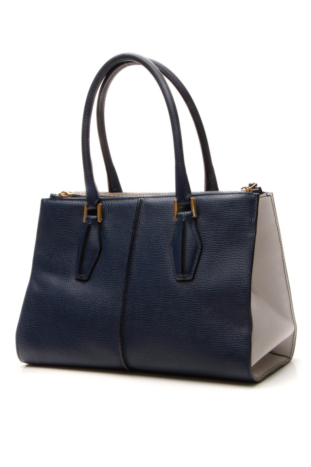 Two-Tone Satchel Bag - Navy/White