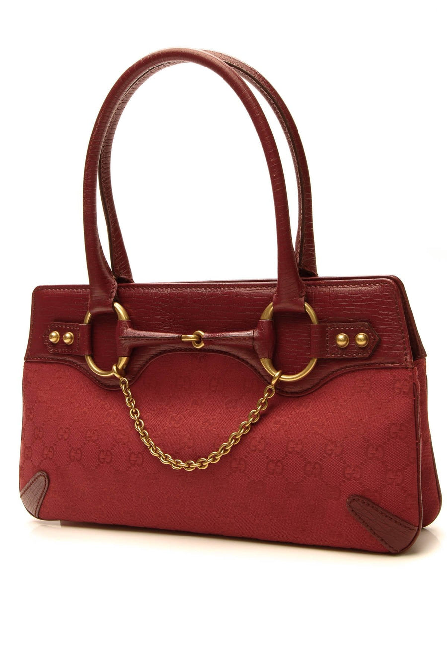 Horsebit Chain Shoulder Bag - Red Signature Canvas