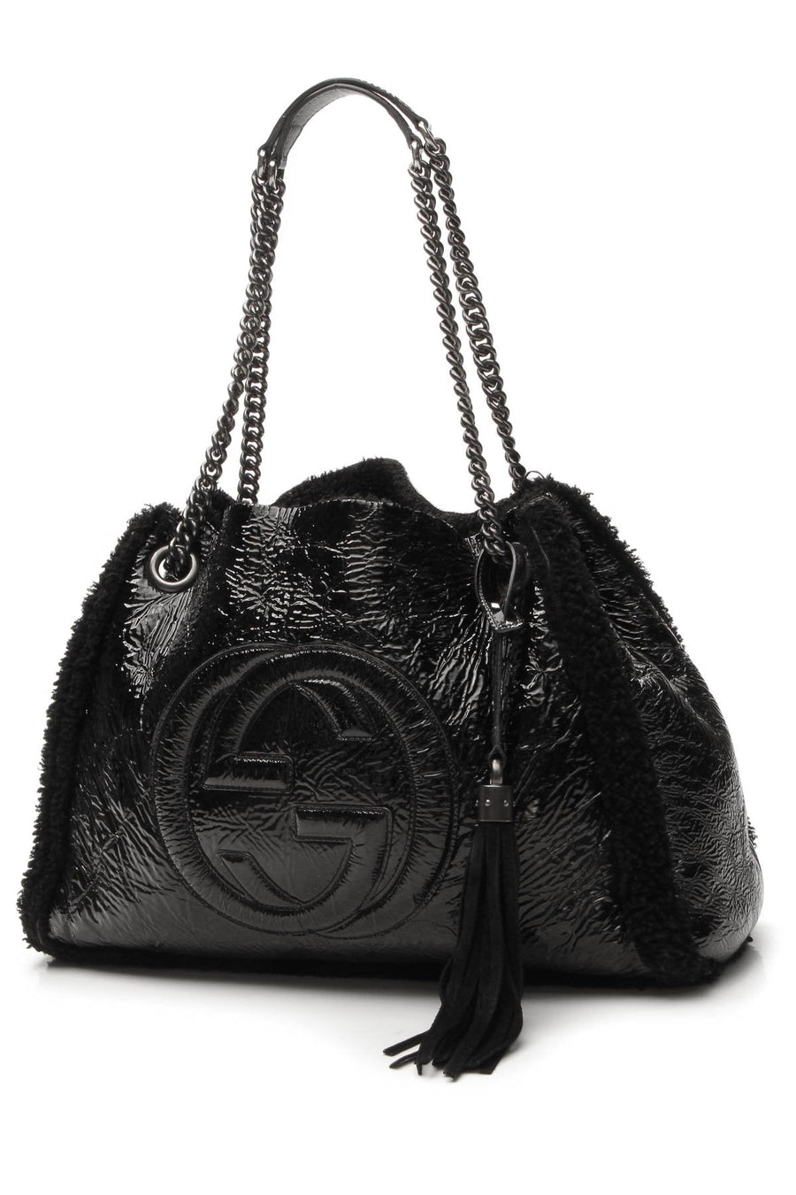 Shearling Soho Chain Tote - Black