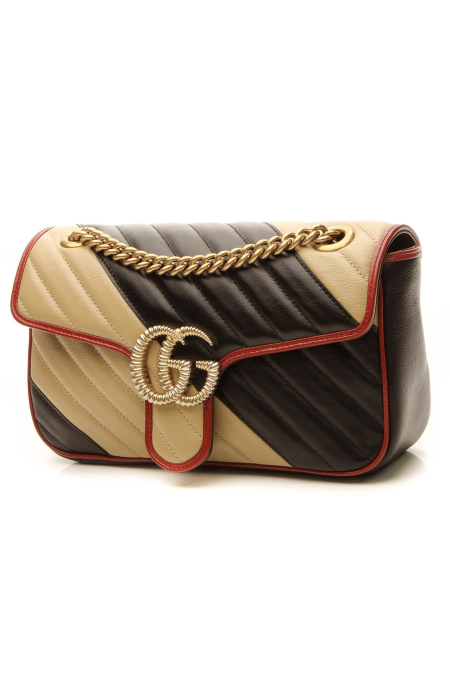 Torchon Diagonal Print Small Marmont Bag - Black/Beige