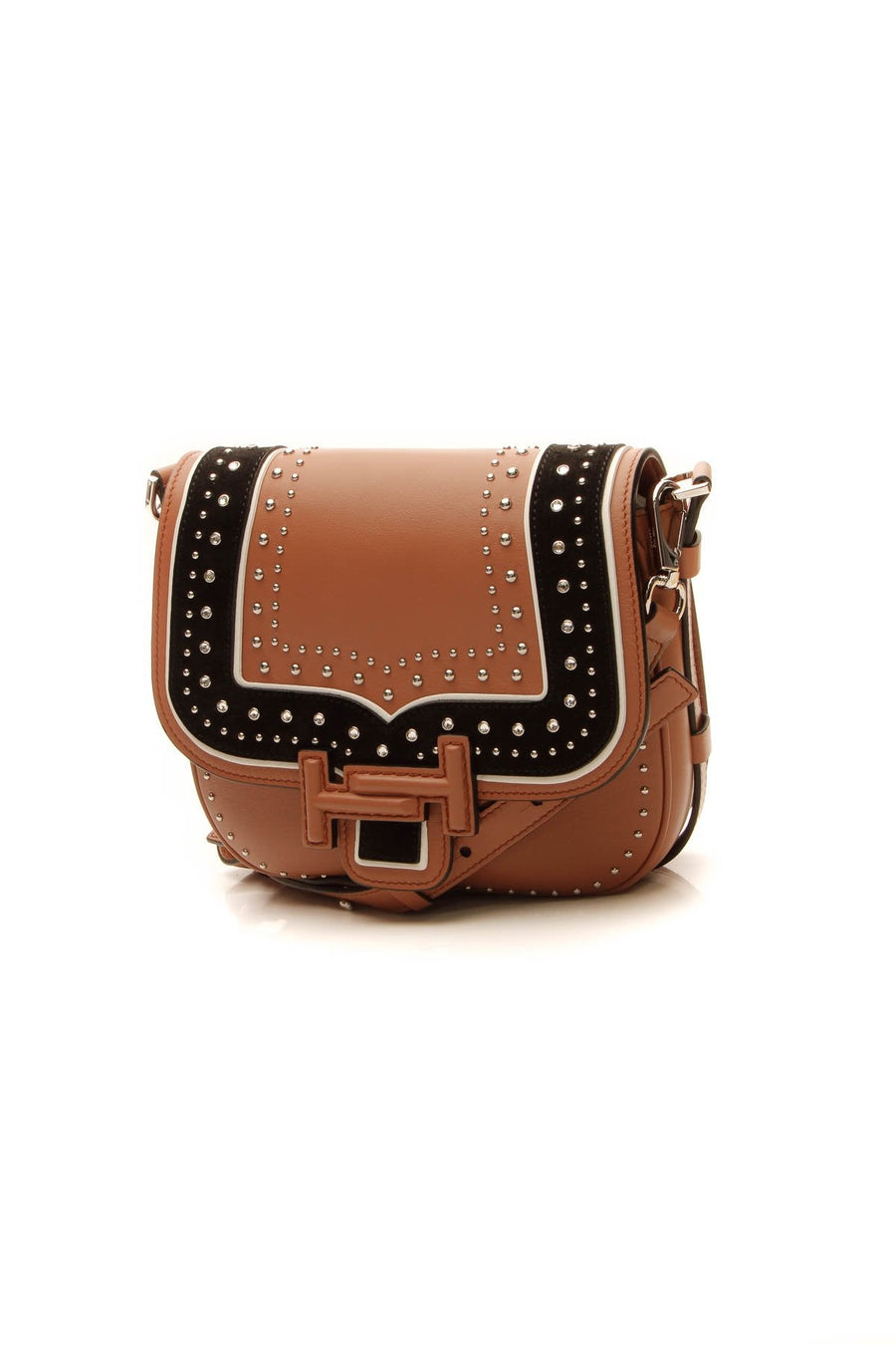 Double T Studded Crossbody Bag - Tan/Black