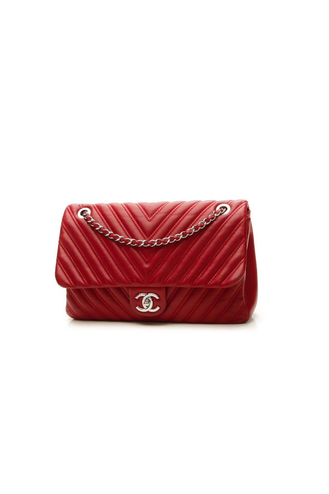 Chevron Quilted Jumbo Single Flap Bag - Red