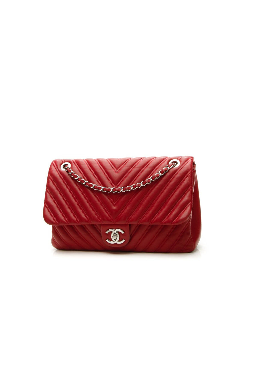 Chevron Quilted Jumbo Single Flap Bag - Red