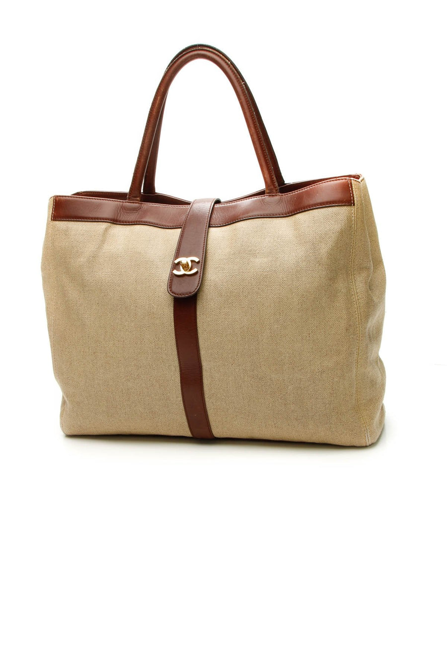Vintage CC Turnlock Large Tote Bag - Beige