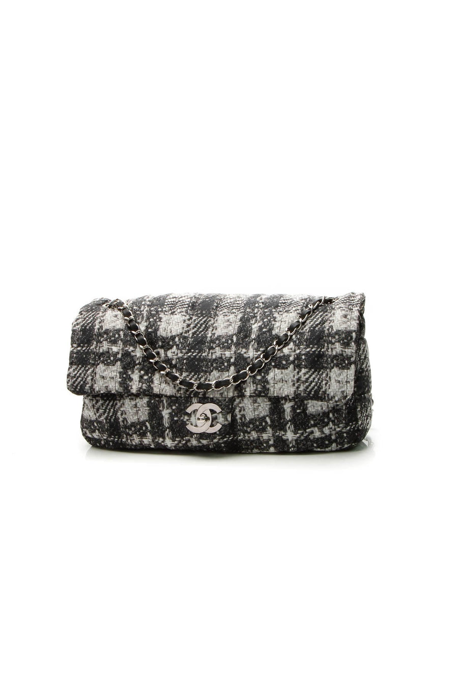 Tweed Print CC Flap Bag - Black/Gray