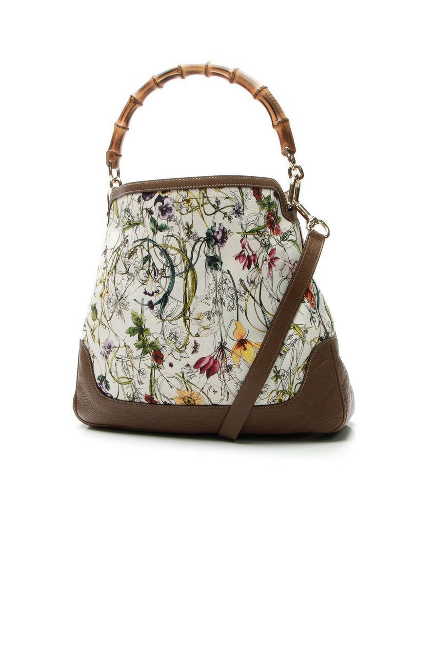 Diana Bamboo Flora Shoulder Bag - White/Brown