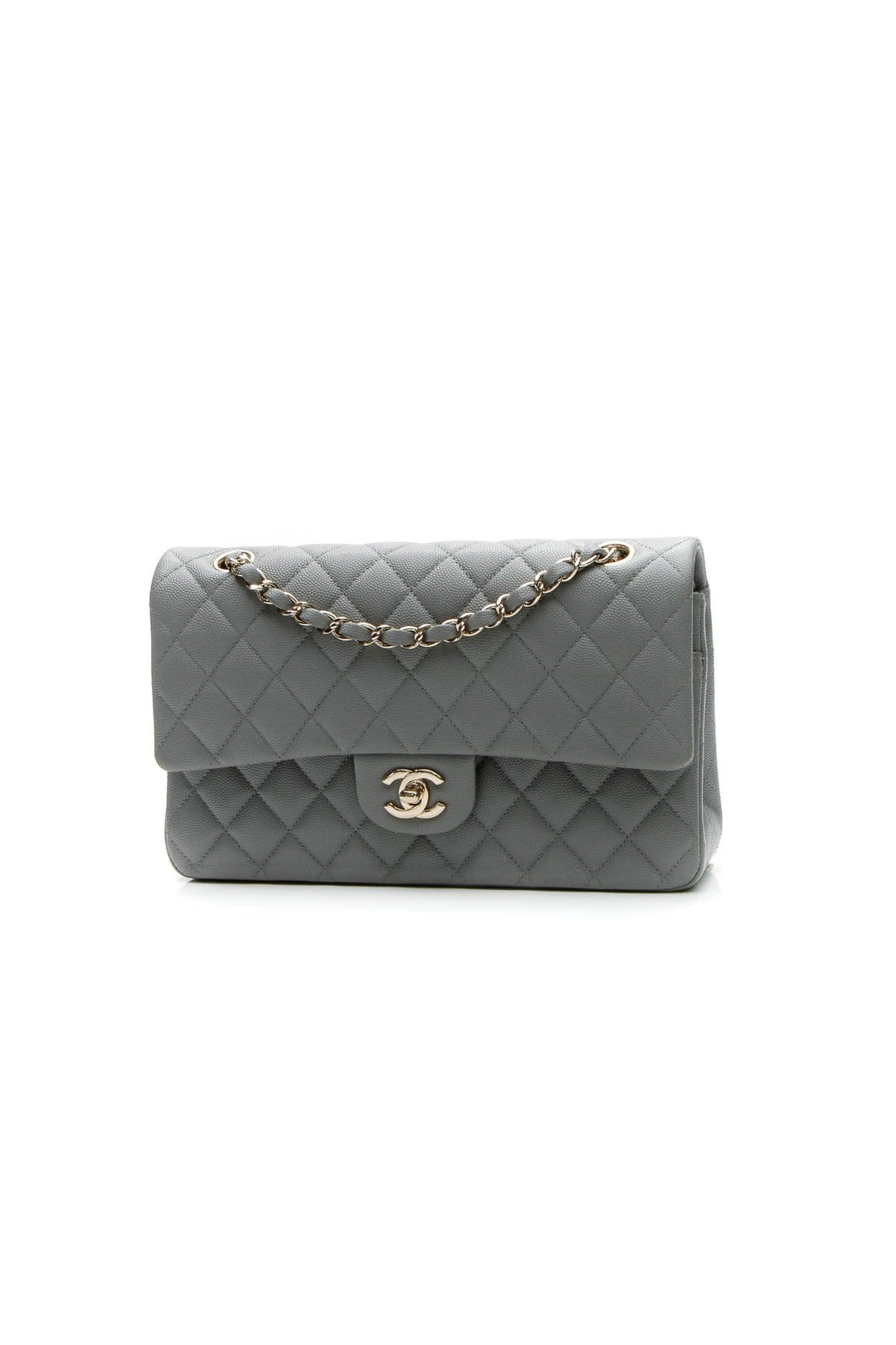 Classic Medium Double Flap Bag - Gray Caviar