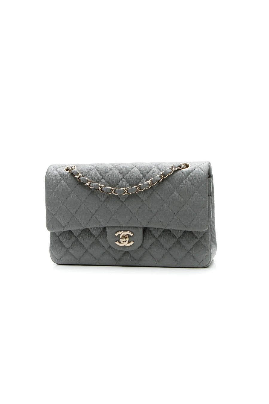 Classic Medium Double Flap Bag - Gray Caviar