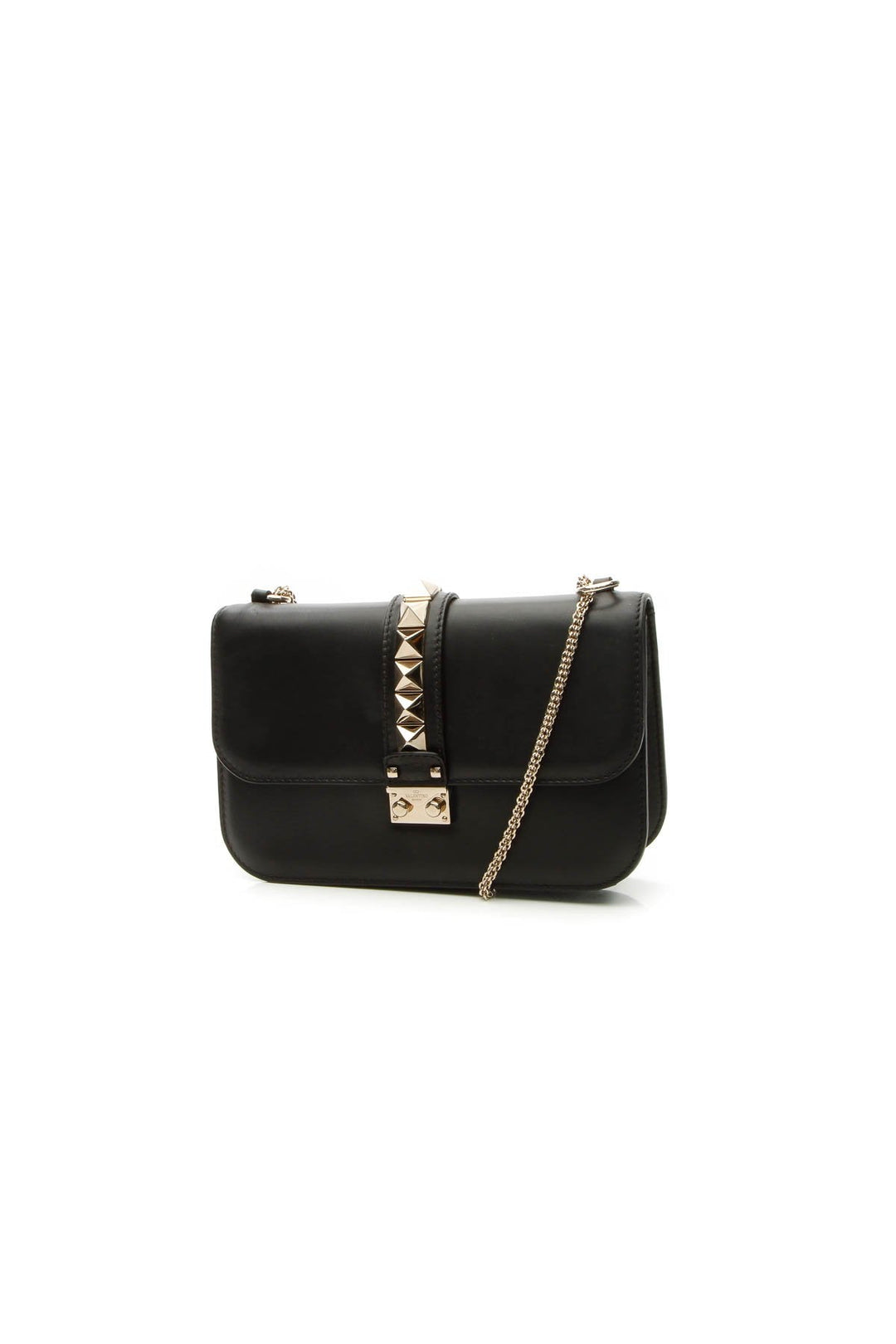 Vitello Rockstud Glam Lock Medium Shoulder Bag - Black