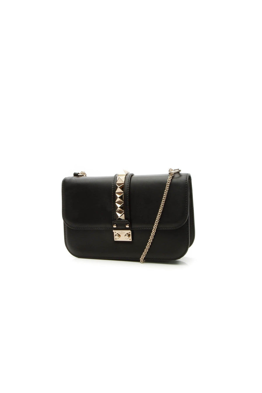 Vitello Rockstud Glam Lock Medium Shoulder Bag - Black