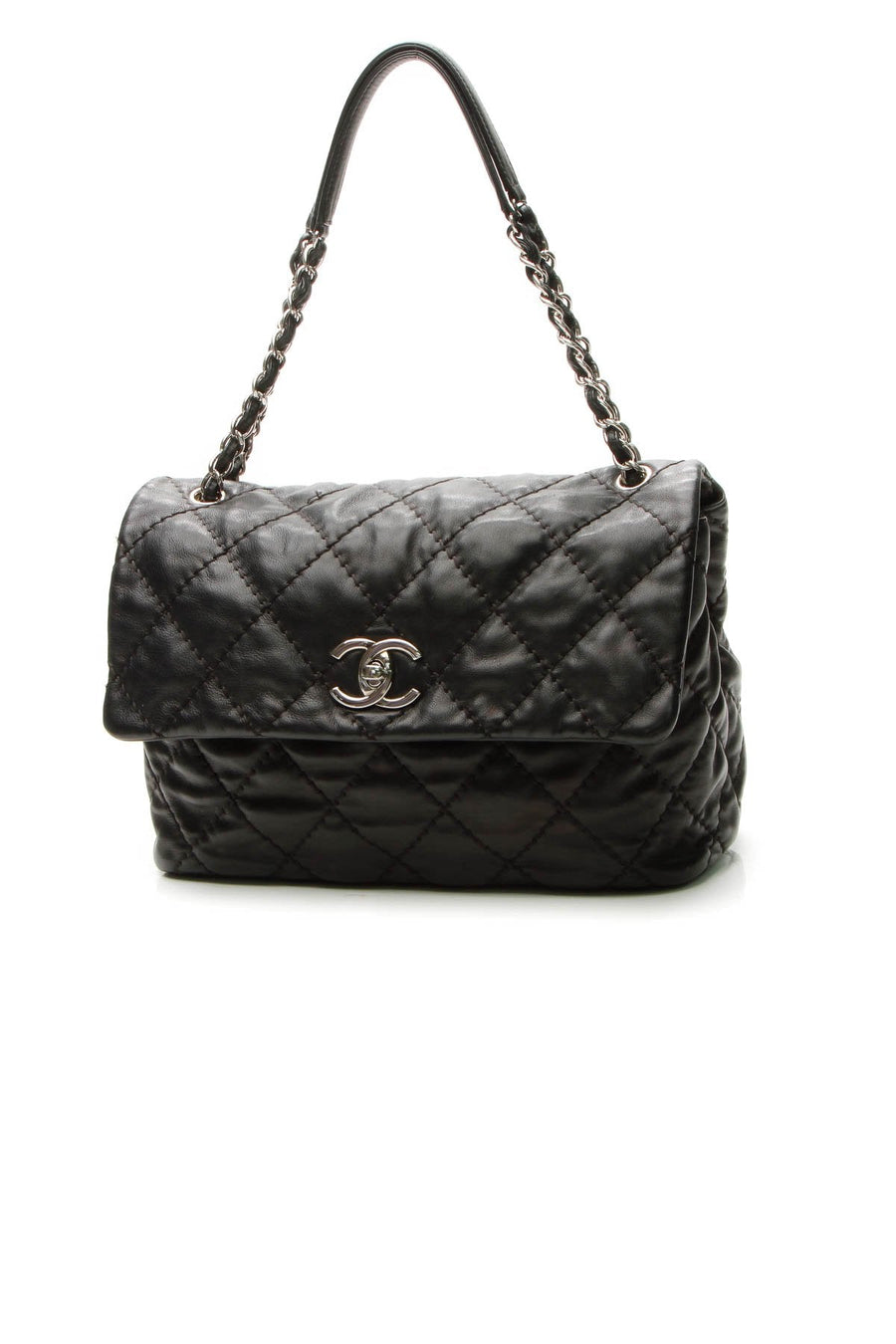 Quilted Soft Flap Bag - Black