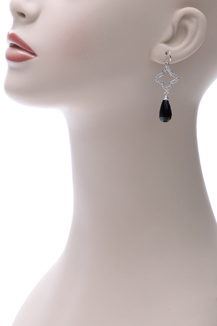 Diamond & Black Onyx Quatrefoil Drop Earrings - Silver