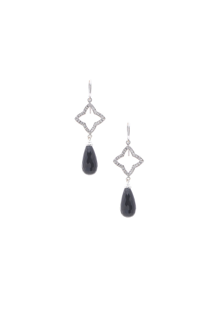 Diamond & Black Onyx Quatrefoil Drop Earrings - Silver