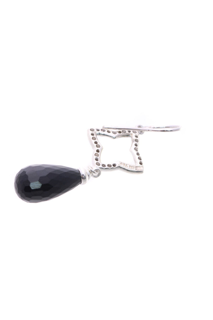Diamond & Black Onyx Quatrefoil Drop Earrings - Silver
