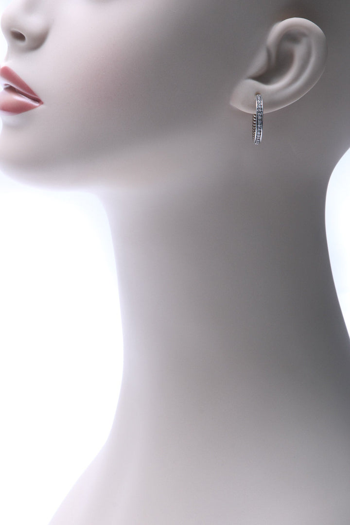 Pave Diamond Cable Hoop Earrings - Silver