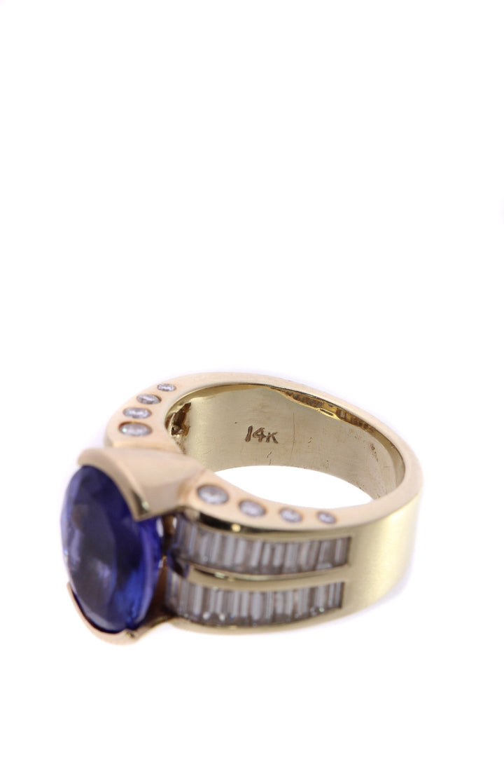 Diamond & Tanzanite Statement Ring - Yellow Gold Size 5