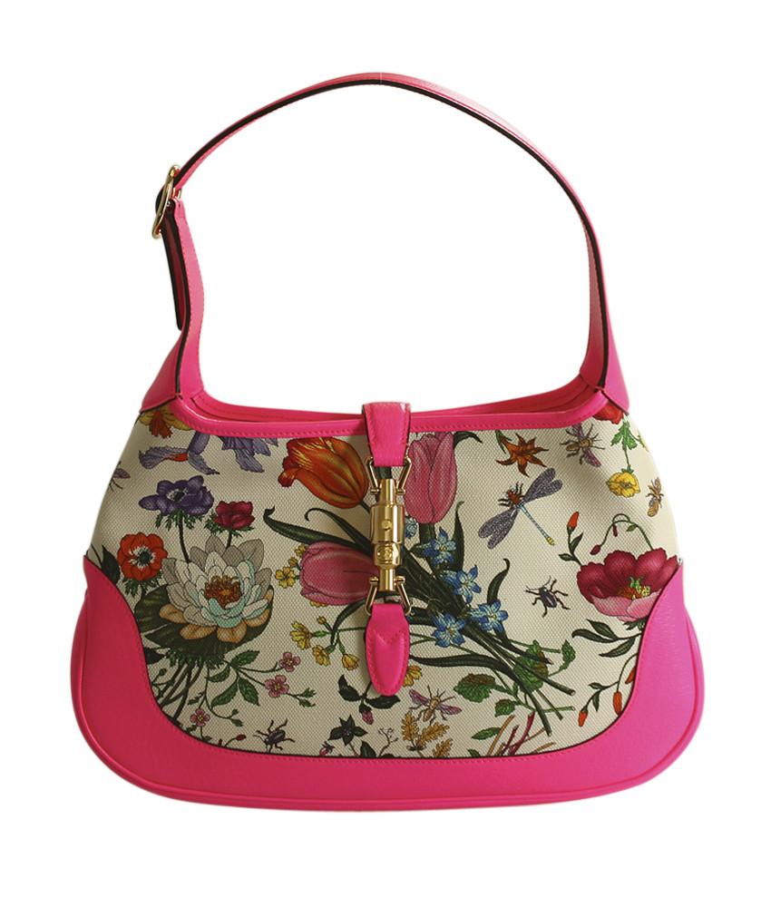 G*G Medium Floral Jackie Multi-Color & Pink  Leather Hobo Bag