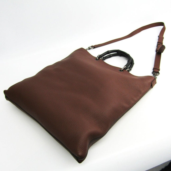 G*G Brown Leather Bamboo Tote Bag (SHA16724)