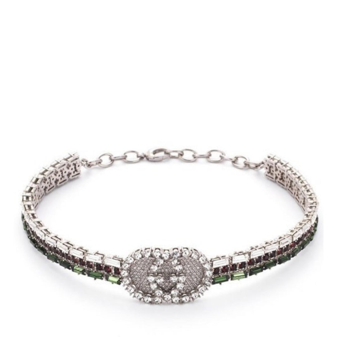 Green Crystal-embellished Tennis Gg Choker