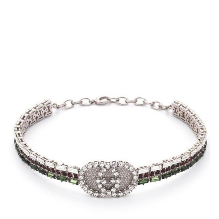Green Crystal-embellished Tennis Gg Choker