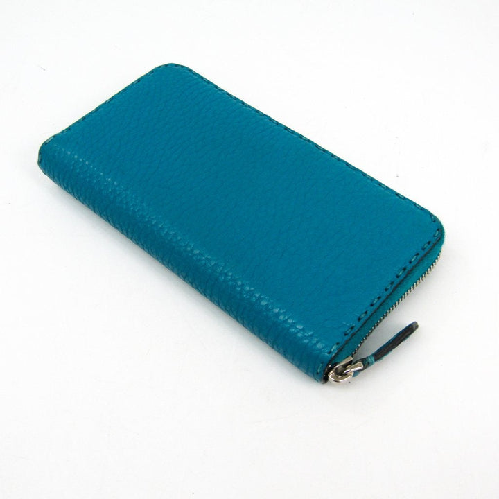 Fendi Blue Leather Zip Around Selleria Wallet  (SHA-21195)