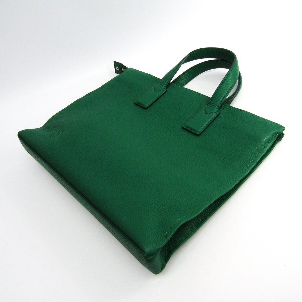 Fendi Green Leather Selleria Top Handle Bag  (SHA-11448)