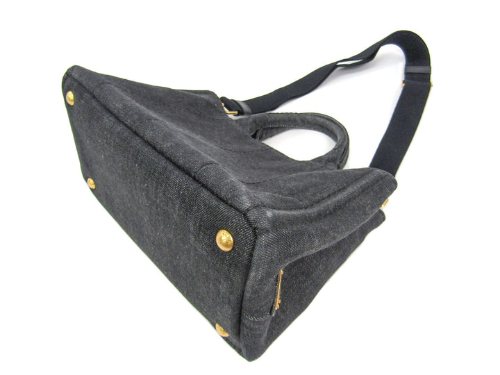 Prada Black Denim Canapa Tote (SHA-13805)