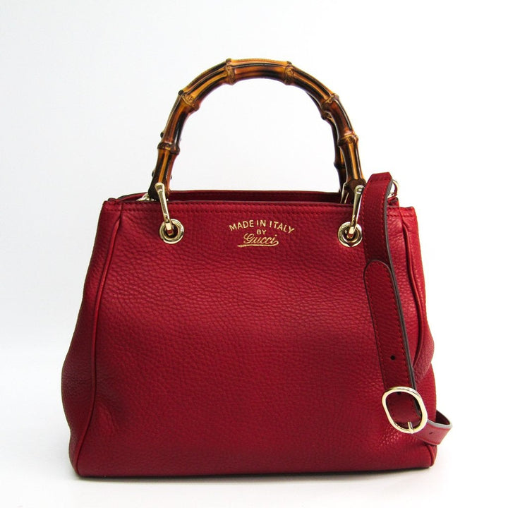 G*G Red Leather Bamboo Shopper Mini Tote (SHA-46440)