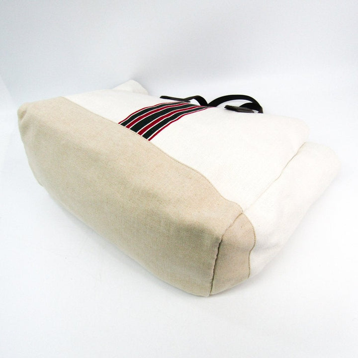 G*G White/Beige Canvas Large Web Tote (SHA-41208)