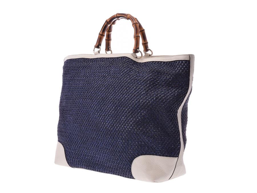 G*G Blue Straw Bamboo Shopper Tote (SHA-24587)