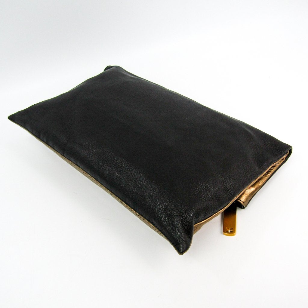 Fendi Gold/Black Leather Chameleon Fold-Over Clutch (SHA-12056)