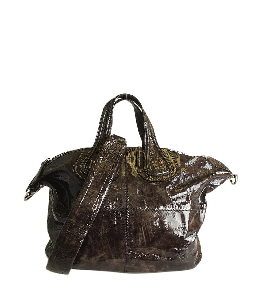Givenchy Medium Nightingale Crinkled Patent Brown 2- Way Bag