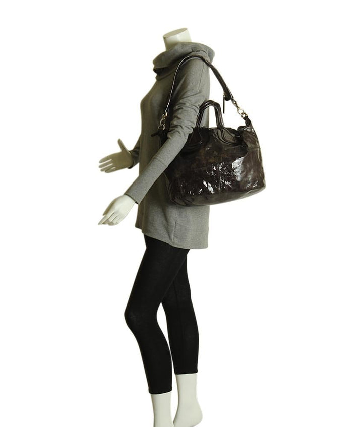 Givenchy Medium Nightingale Crinkled Patent Brown 2- Way Bag