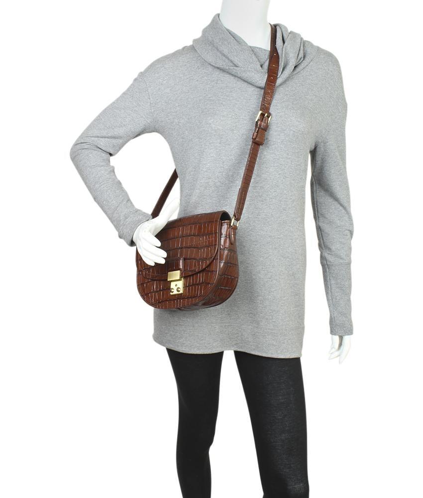 3.1 Phillip lim Pashli Saddle Crocodile Embossed Brown Crossbody Bag