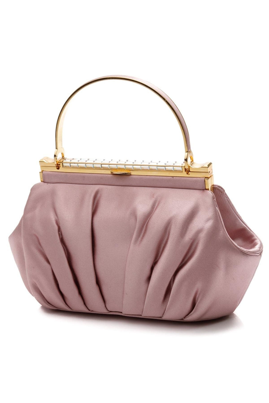 Crystal Frame Evening Bag - Pink Satin