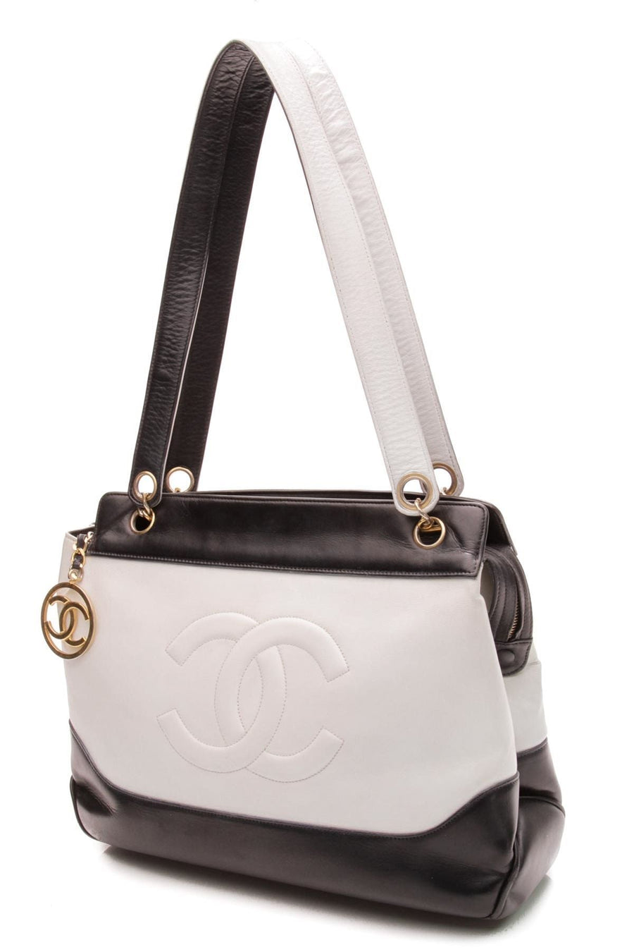 CC Shoulder Bag - Navy Blue & White Calfskin