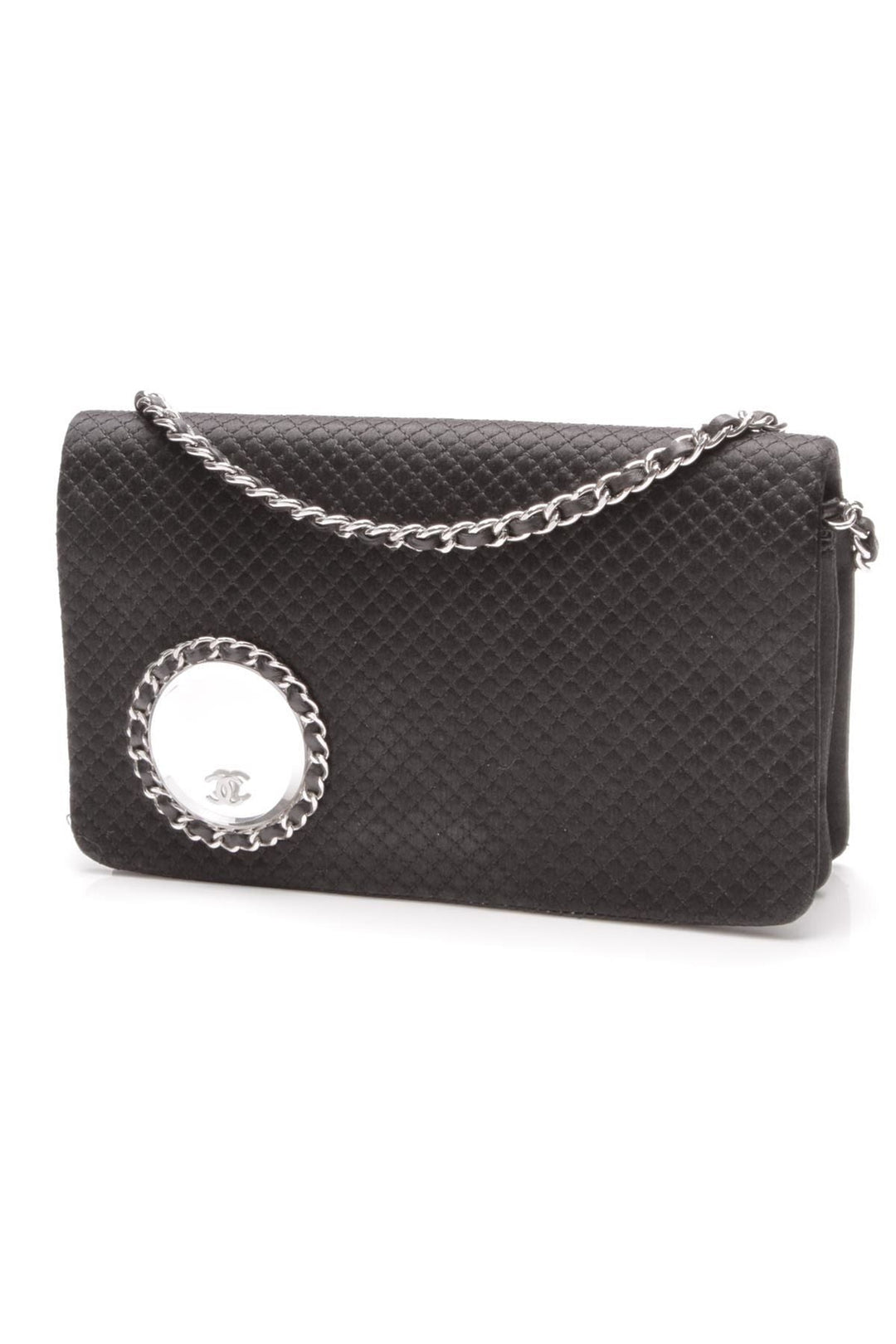 Mirror Flap Evening Bag - Black Satin
