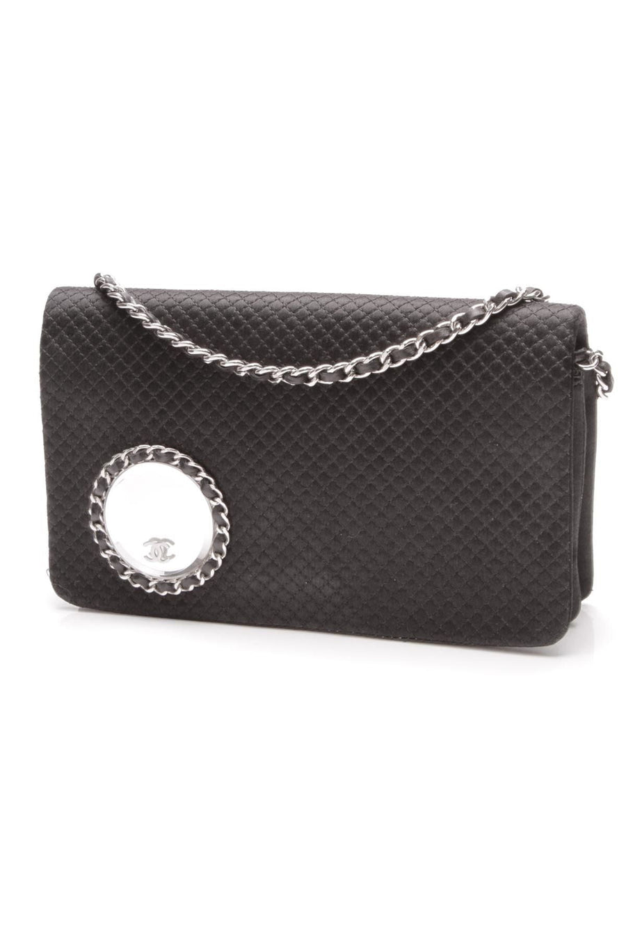 Mirror Flap Evening Bag - Black Satin