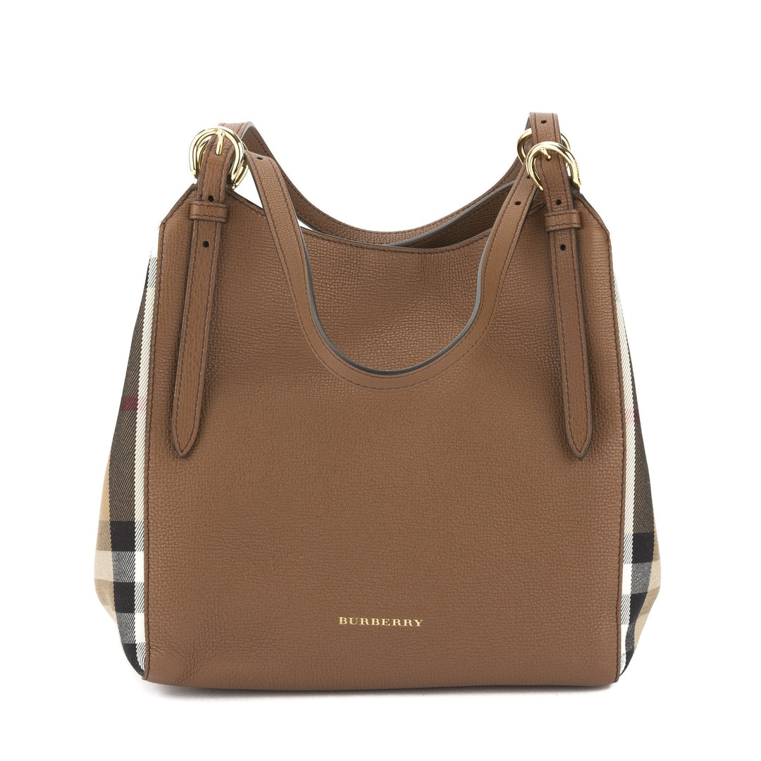 Burbe**y Tan Leather and House Check Small Canter Tote Bag (New with Tags)
