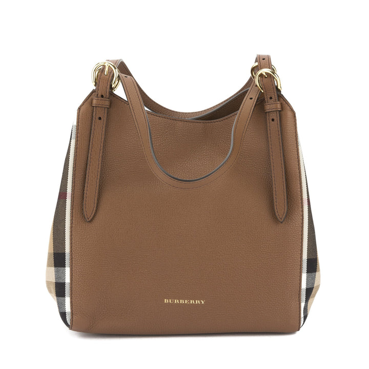 Burbe**y Tan Leather and House Check Small Canter Tote Bag (New with Tags)