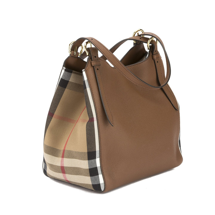 Burbe**y Tan Leather and House Check Small Canter Tote Bag (New with Tags)