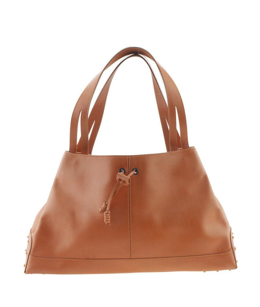 Tods Orange Drawstring Leather Tote Bag