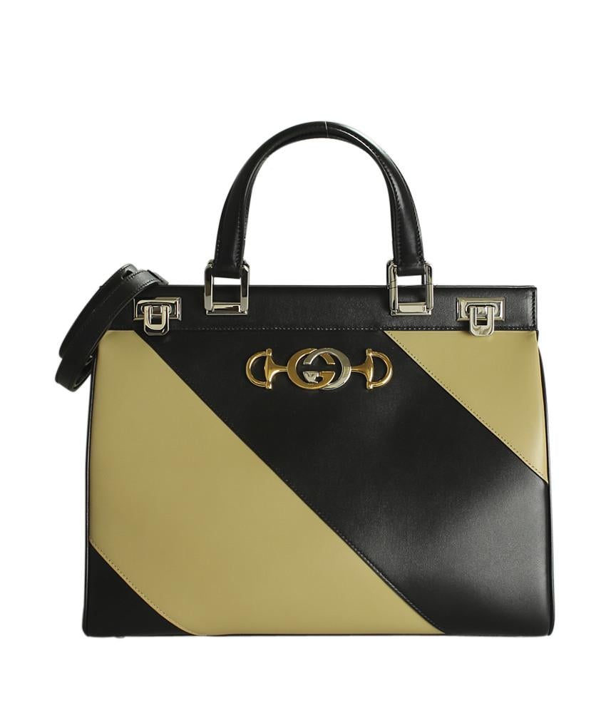 G*G 564714 Medium Zumi Black & Beige Striped Leather 2- Way Bag